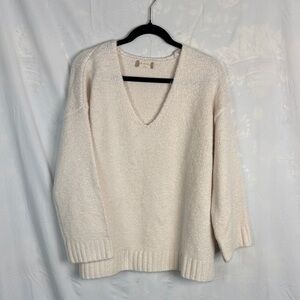 Altar'd State Cream V-Neck Relaxed Knit Sweater